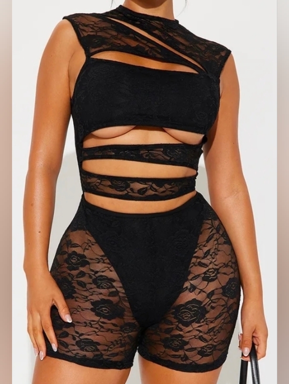 Fashion Nova Lace Romper Black Size Medium “Late Night Drinks”